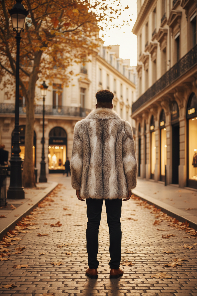 Canadian Lynx Fur Stroller with Notched Lapel, Size XL