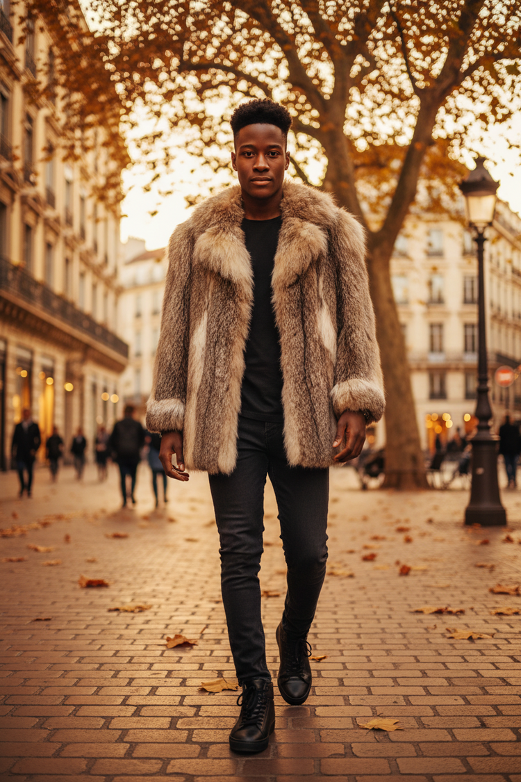 Canadian Lynx Fur Stroller with Notched Lapel, Size XL