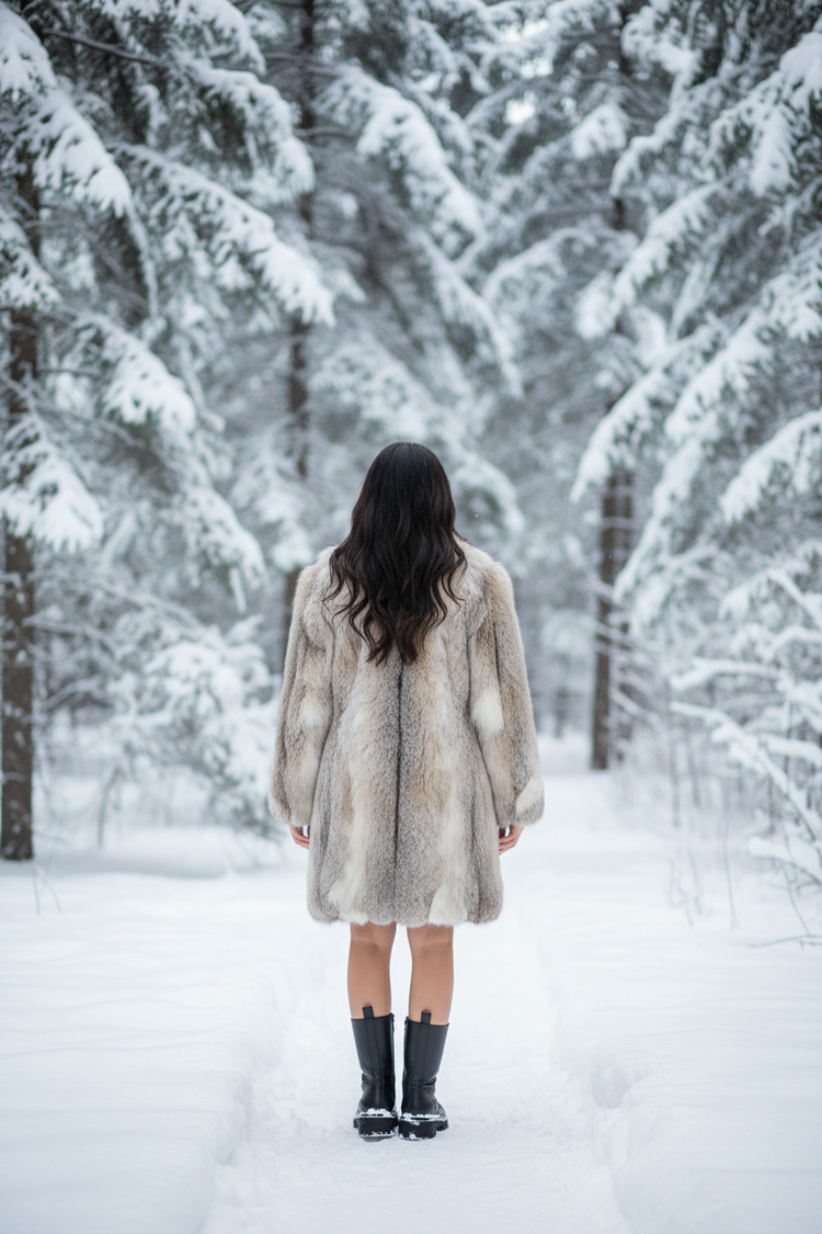 Canadian Lynx Fur Stroller with Notched Lapel, Size XL