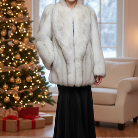 Sabau Furs Blue Fox Stroller with Statement Shawl Collar, Size M/L