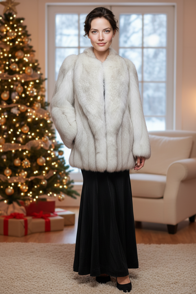 Sabau Furs Blue Fox Stroller with Statement Shawl Collar, Size M/L