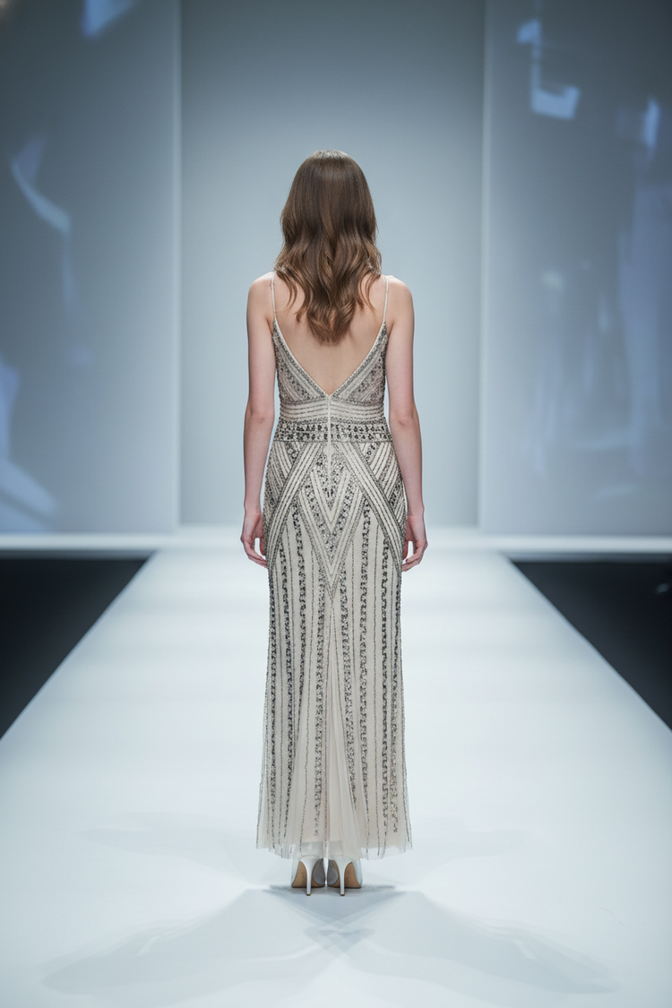 Marina Champagne Beaded Gown, Size 2