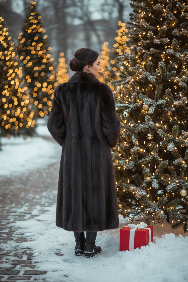 Furs of Distinction Natural Dark Brown Beaver Long Coat w/Shawl Collar, Size XL