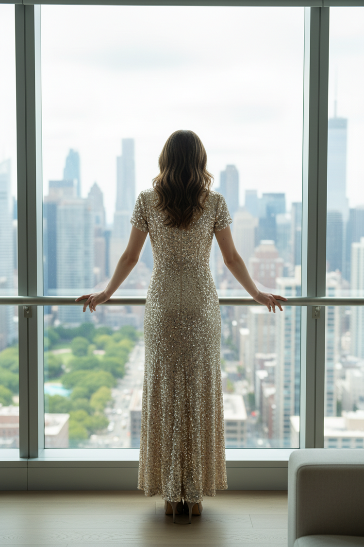 Ivory Gown with Gold and Silver Sequins, Size 10