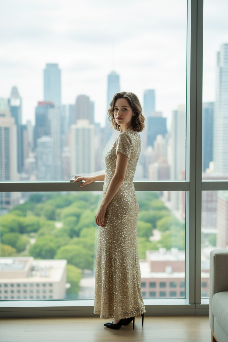 Ivory Gown with Gold and Silver Sequins, Size 10