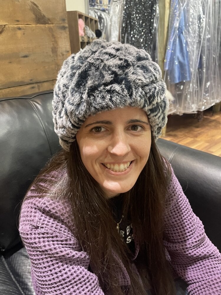 Black w/White Knitted Rabbit Beanie Hat, O/S