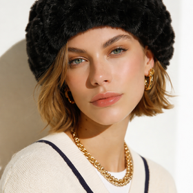 Black Knitted Rabbit Beanie Hat, O/S