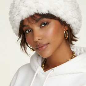 White Knitted Rabbit Beanie Hat, OS