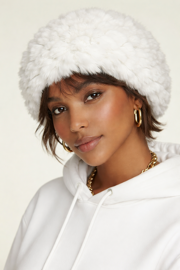 White Knitted Rabbit Beanie Hat