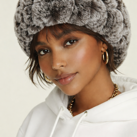 Brown w/White Knitted Rabbit Beanie Hat, OS