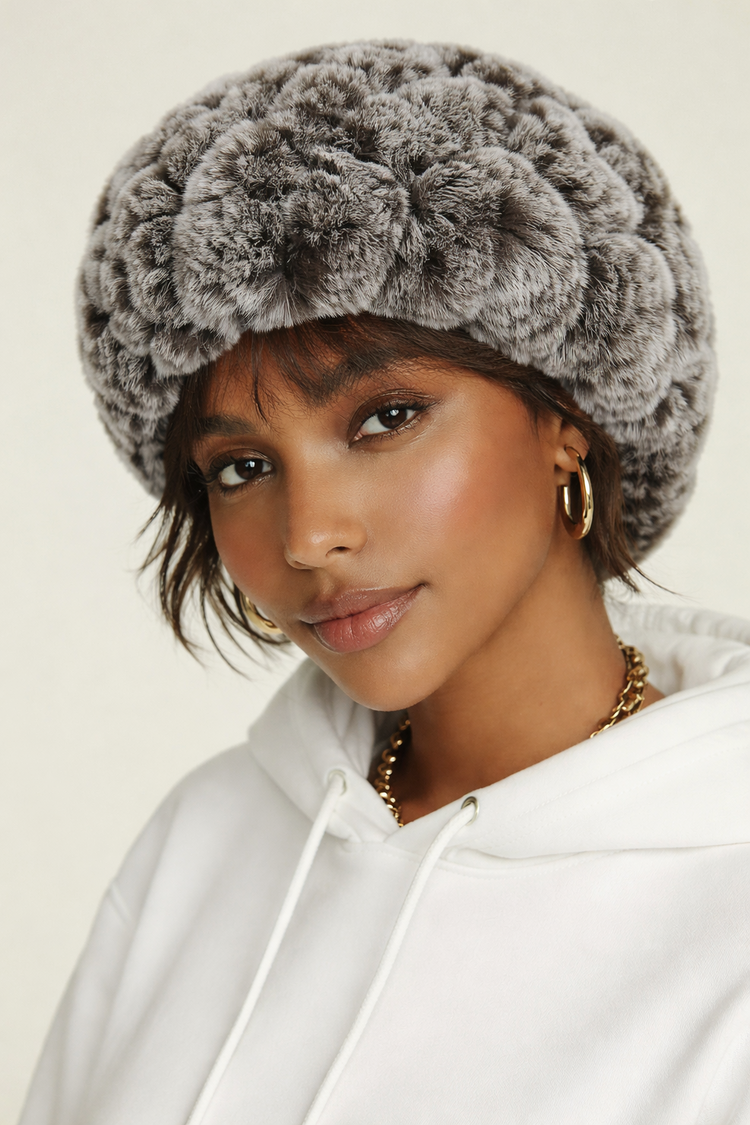 Brown w/White Knitted Rabbit Beanie Hat, OS