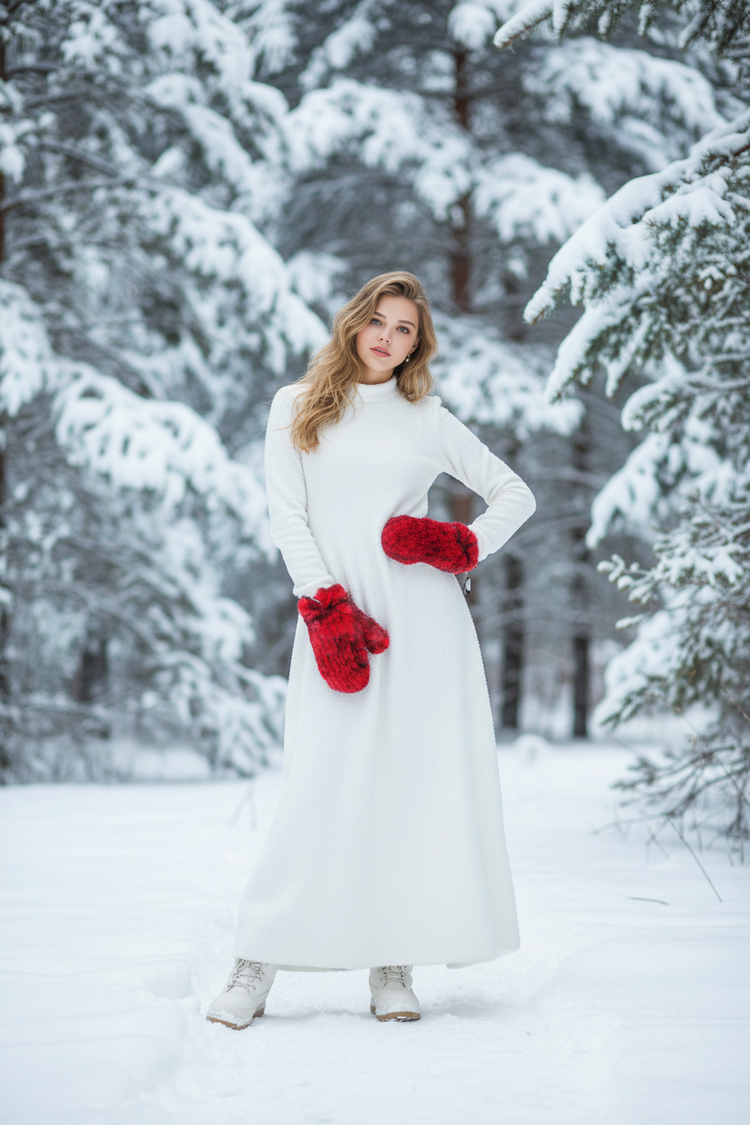 Red w/Black Knitted Rabbit Mittens, O/S