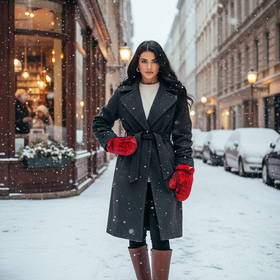 Red w/Black Knitted Rabbit Mittens, O/S