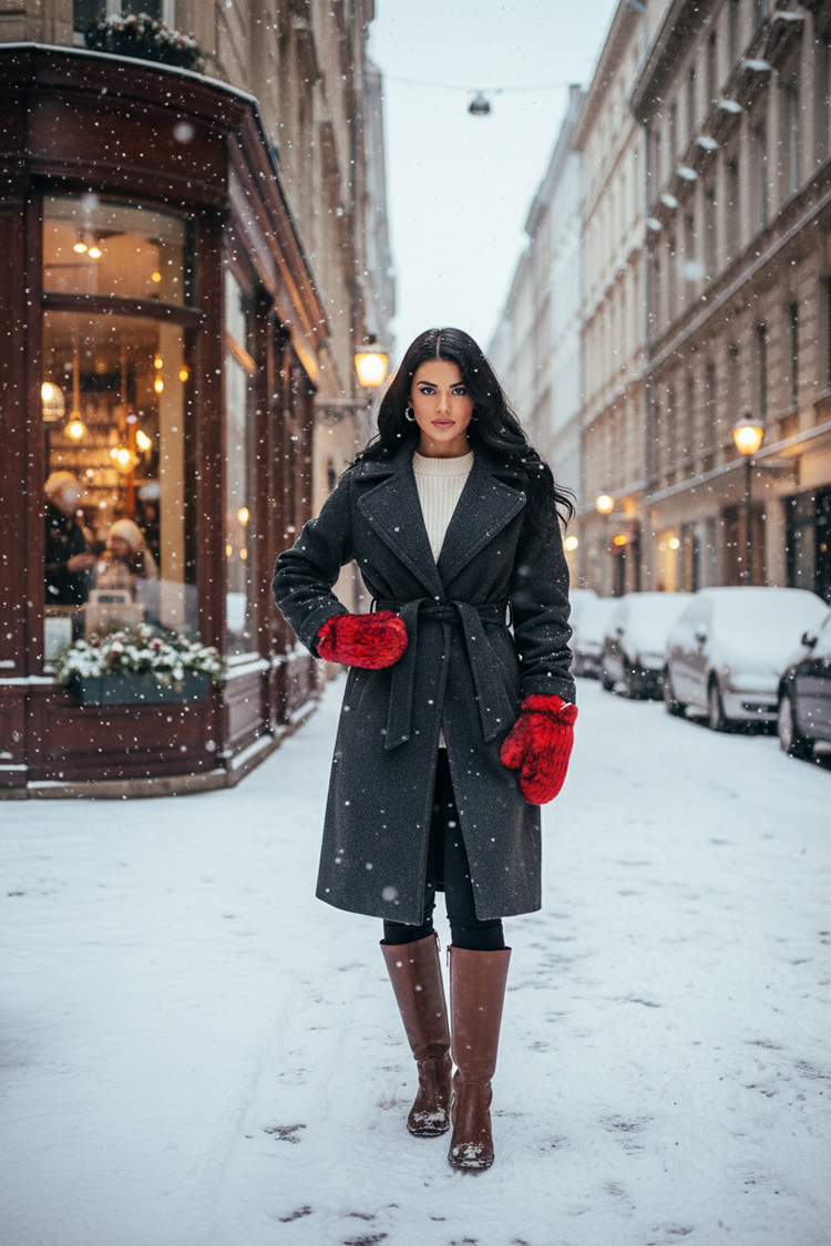 Red w/Black Knitted Rabbit Mittens, O/S