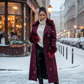 Wine Knitted Rabbit Mittens, O/S