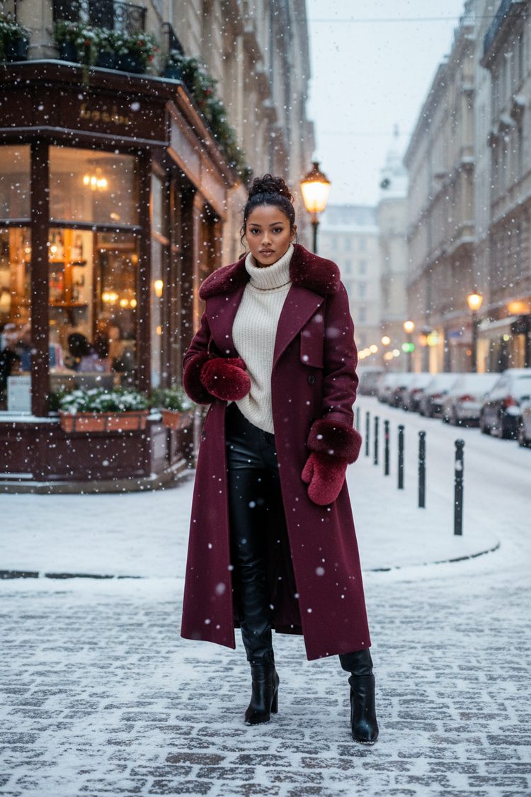 Wine Knitted Rabbit Mittens, O/S