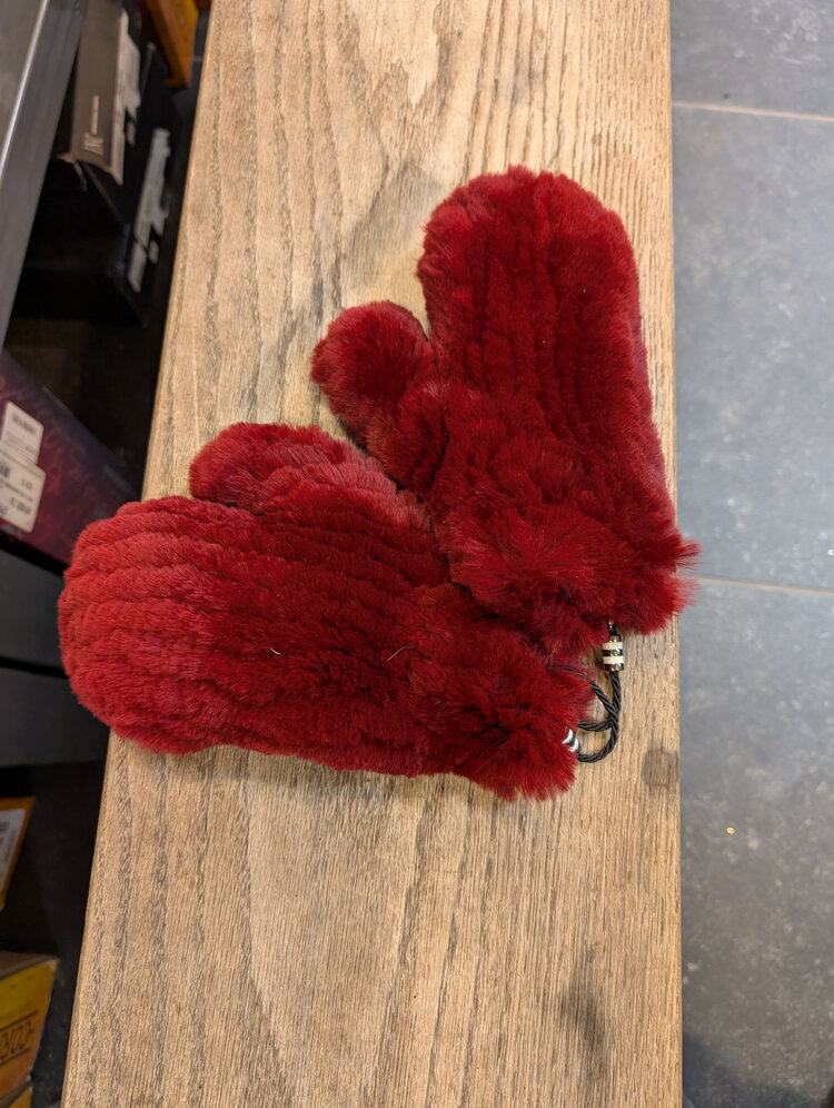 Wine Knitted Rabbit Mittens, O/S