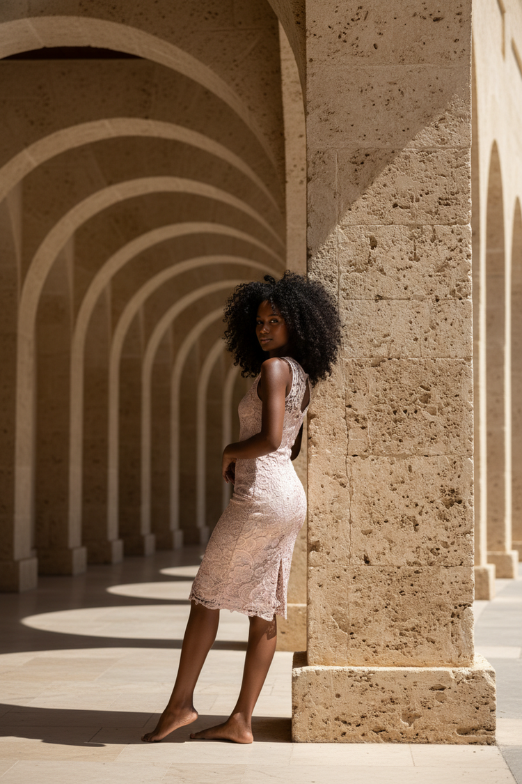 Adrianna Papell Light Pink Cocktail Dress with Lace Overlay, Size 2