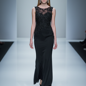 Montage Black Silk Trumpet Gown with Embellished Bodice, Size 4