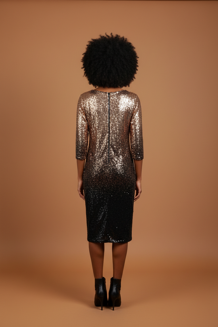 Gold to Black Sequin Ombre Dress, Size 16
