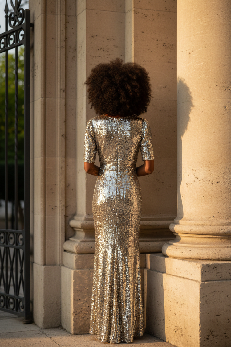 Mac Duggal Gold and Silver Sequin Statement Gown, Size 2