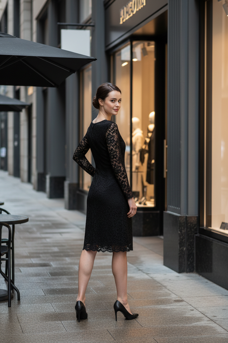 Adrianna Papell Black Lace Overlay Dress w/Eyelash Fringe Trim, Size 10