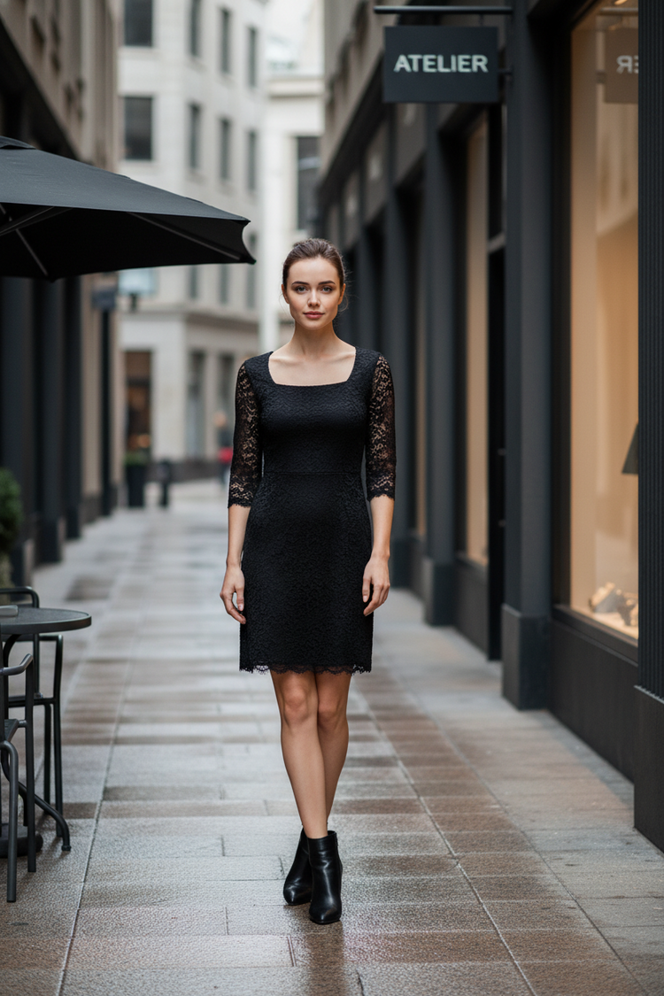 Adrianna Papell Black Lace Overlay Dress w/Eyelash Fringe Trim, Size 10