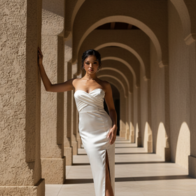 Aidan Mattox Ivory Crepe Strapless Gown, Size 8