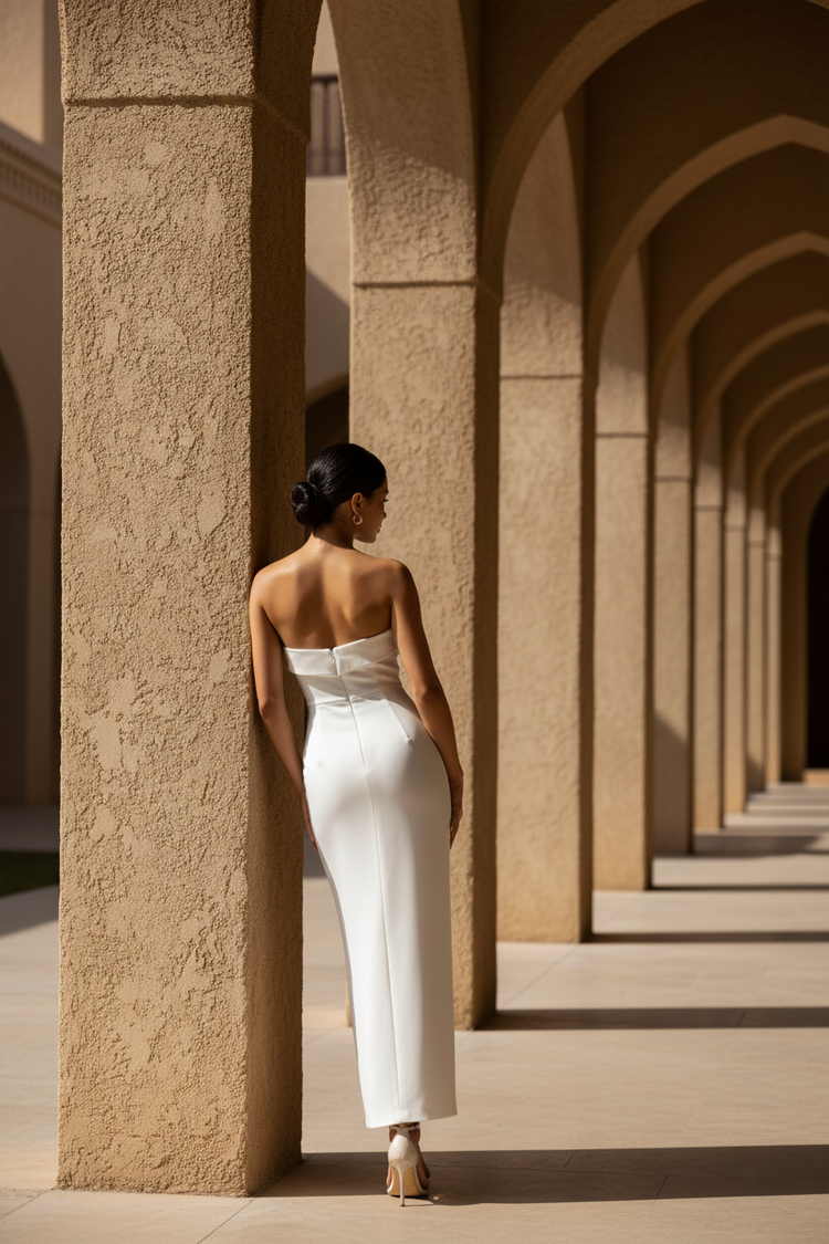 Aidan Mattox Ivory Crepe Strapless Gown, Size 8
