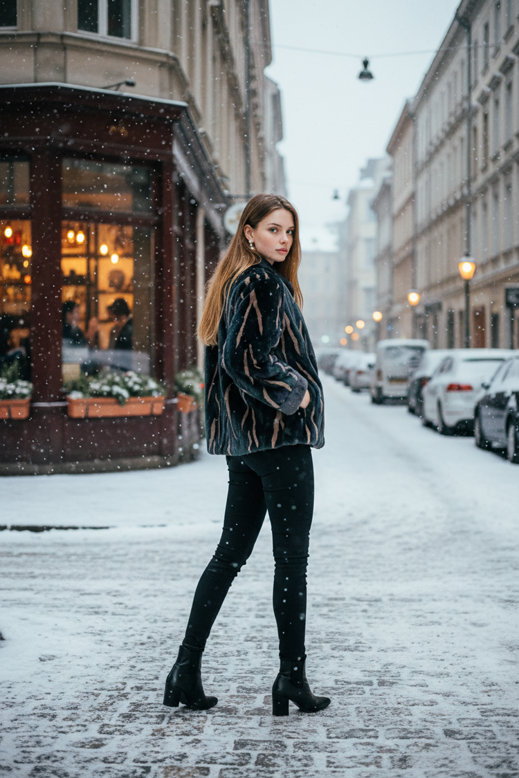 Black Sheared Beaver Bomber Jacket w/Striping, Size L
