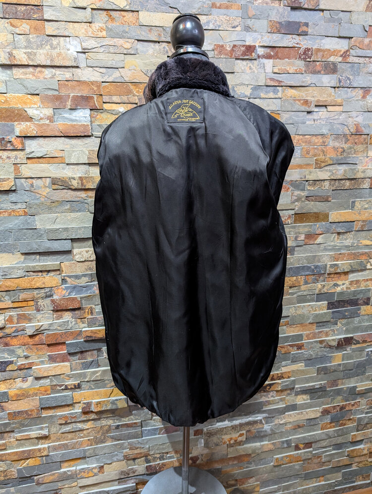 Black Sheared Beaver Bomber Jacket w/Striping, Size L