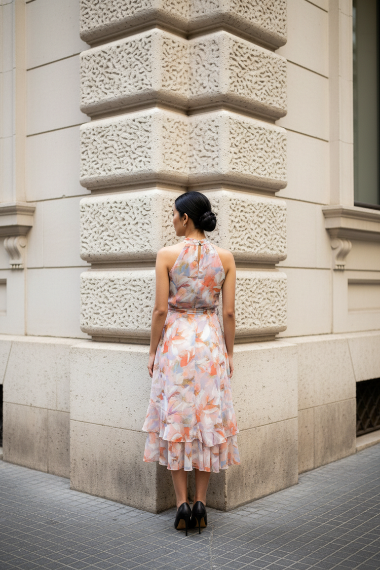 Calvin Klein Multicolor Pink, Peach Floral Dress, Size 8