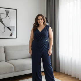 Adrianna Papell Navy Blue Jumpsuit w/Ruched Waist, Size 22W