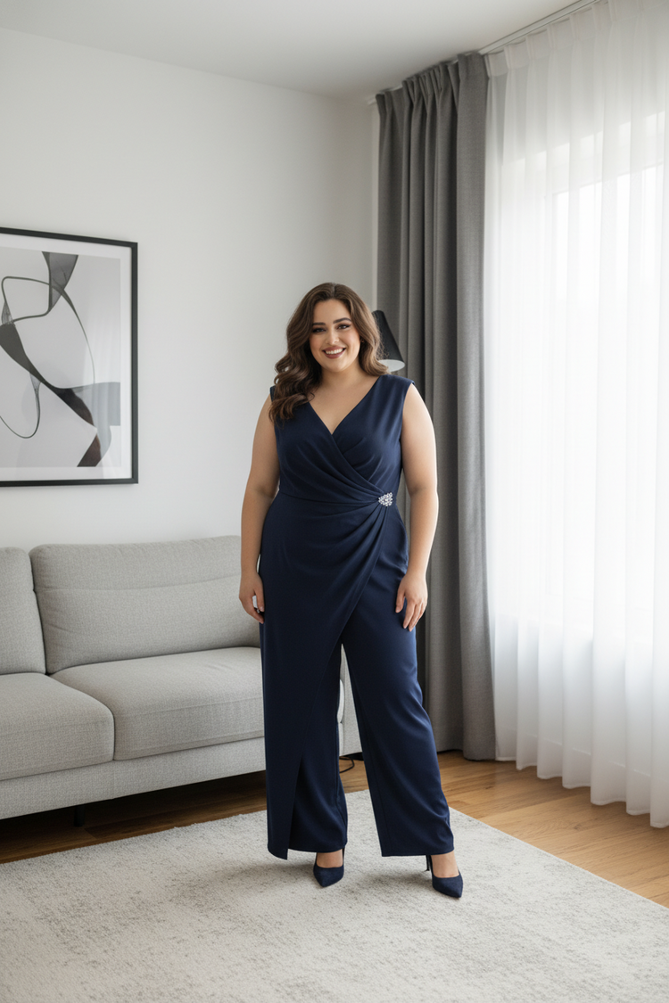 Adrianna Papell Navy Blue Jumpsuit w/Ruched Waist, Size 22W