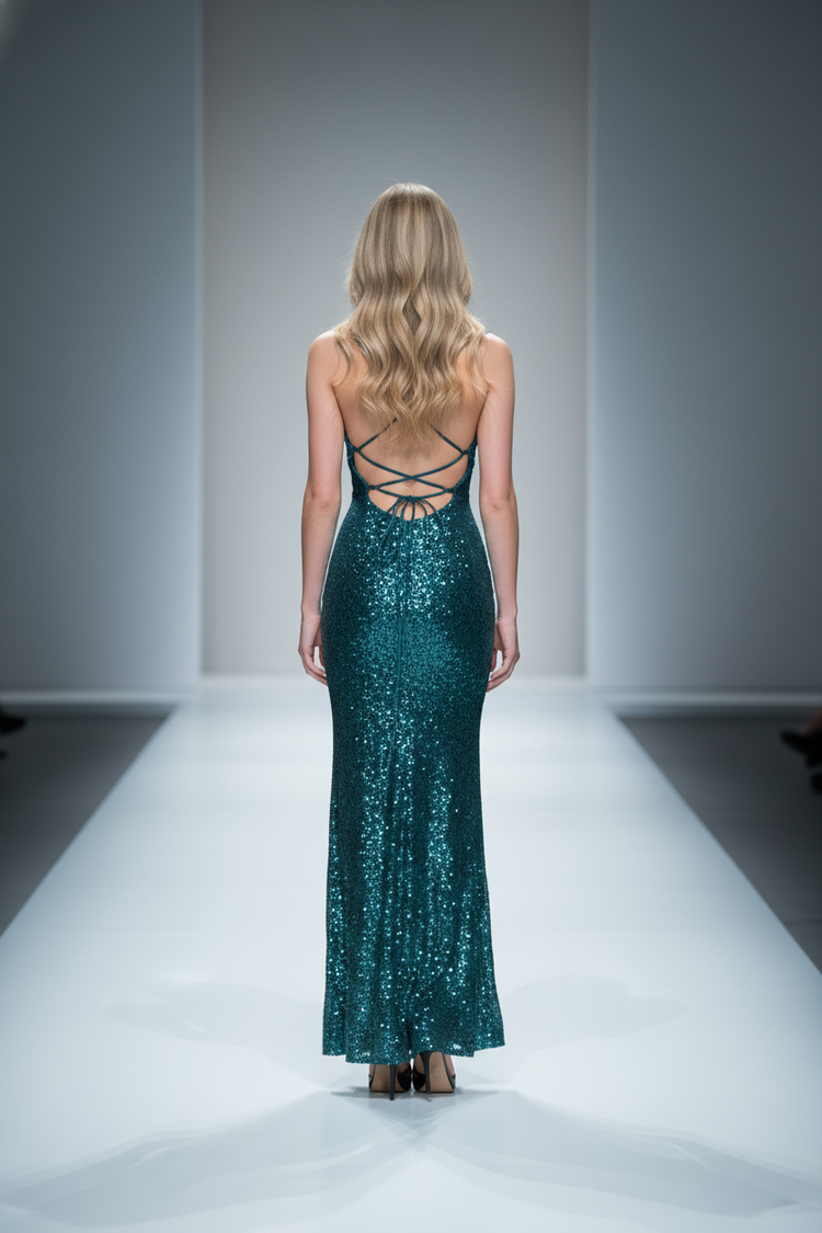 Green Glittery Corset Trumpet Gown, Size 7/8