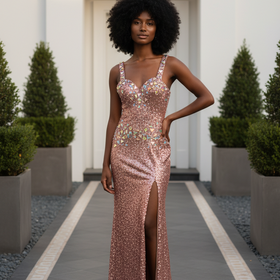 Alyce Designs Copper Sequin Cross Back Trumpet Gown, Size 0