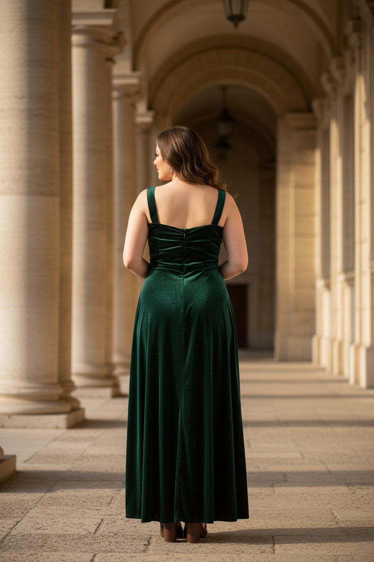 JJ’s House Emerald Green Velvet A-Line Gown, Size 16