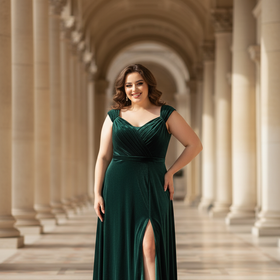 JJ’s House Emerald Green Velvet A-Line Gown, Size 16