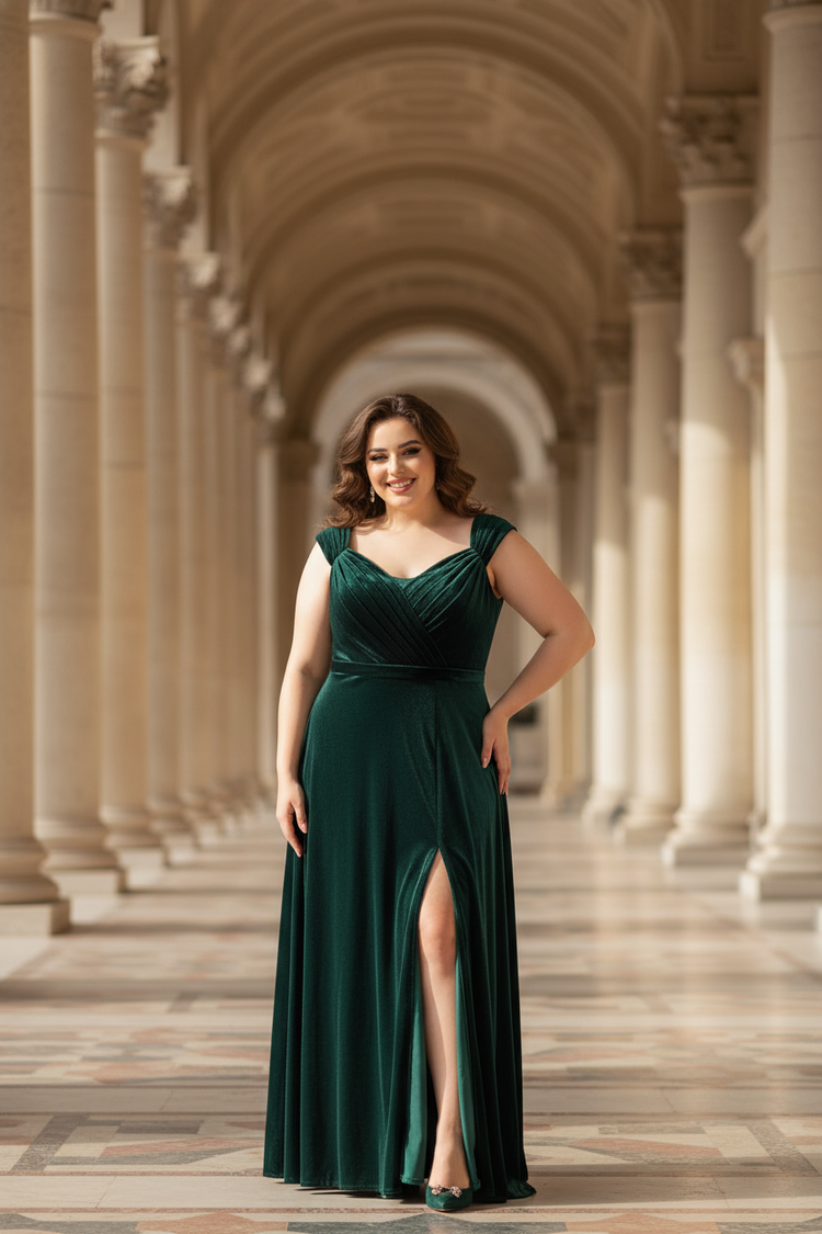 JJ’s House Emerald Green Velvet A-Line Gown, Size 16