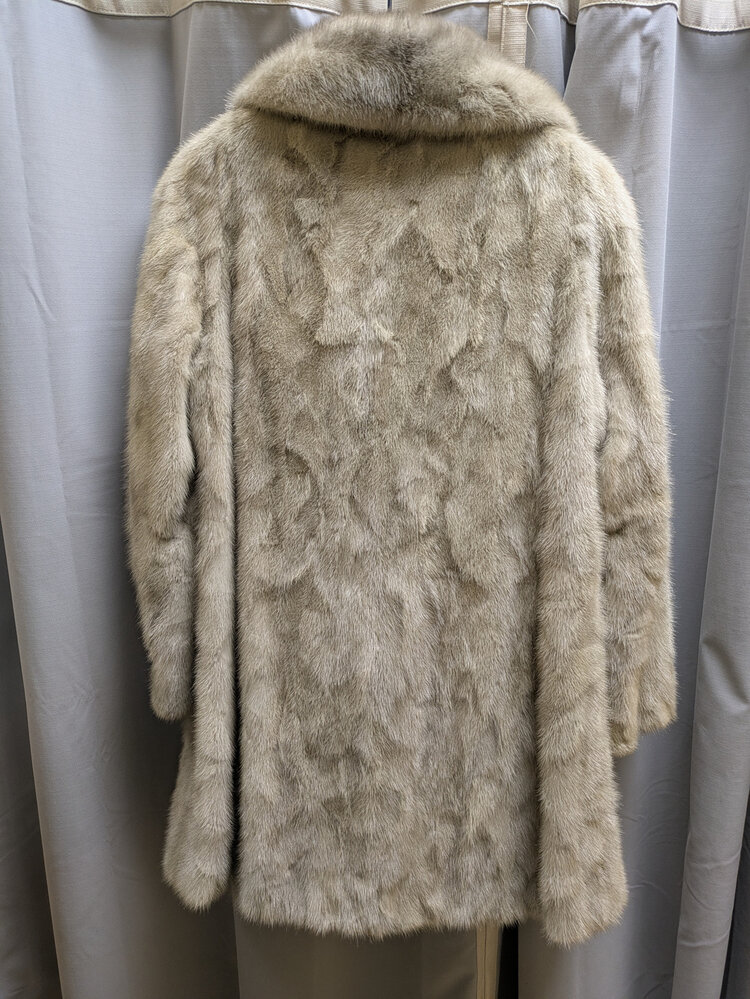 Silver Grey Section Mink Stroller Coat with Notched Lapel Size M