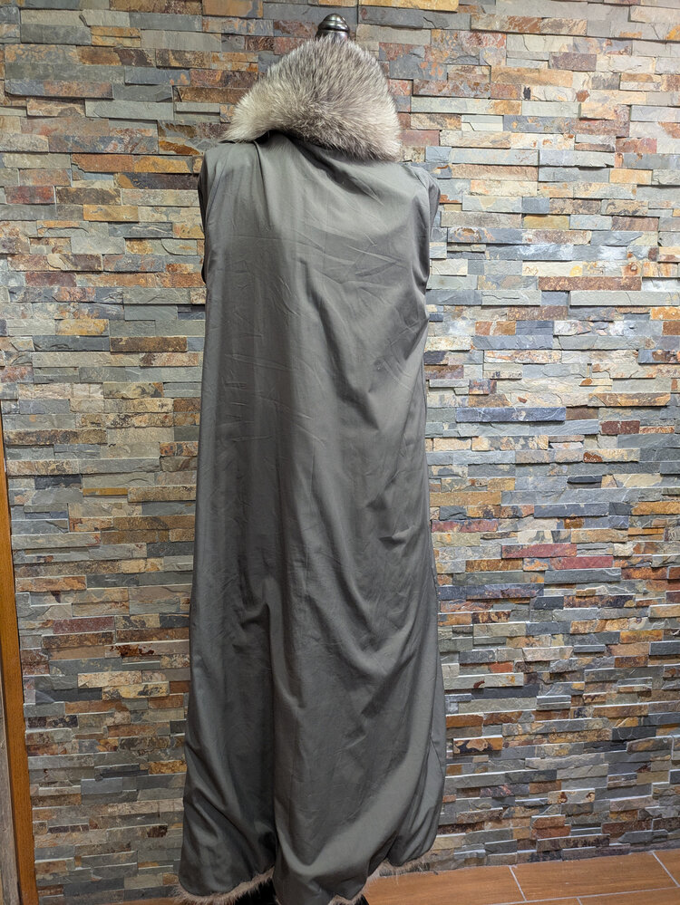 Silver Nutria Full Length Coat with Blue Indigo Frost Fox Fur Collar and Cuffs Size L