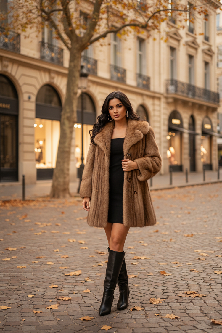 Ruffled Pastel Autumn Haze Mink Coat with Leather Belt and Notched Collar Size M