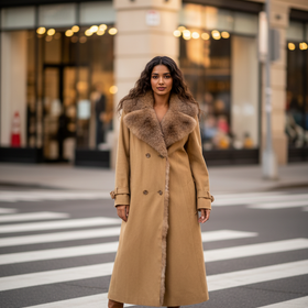 Crystal New Zealand Brushtail Possum Fur Lined Belted Penny Lane Coat, Size S M