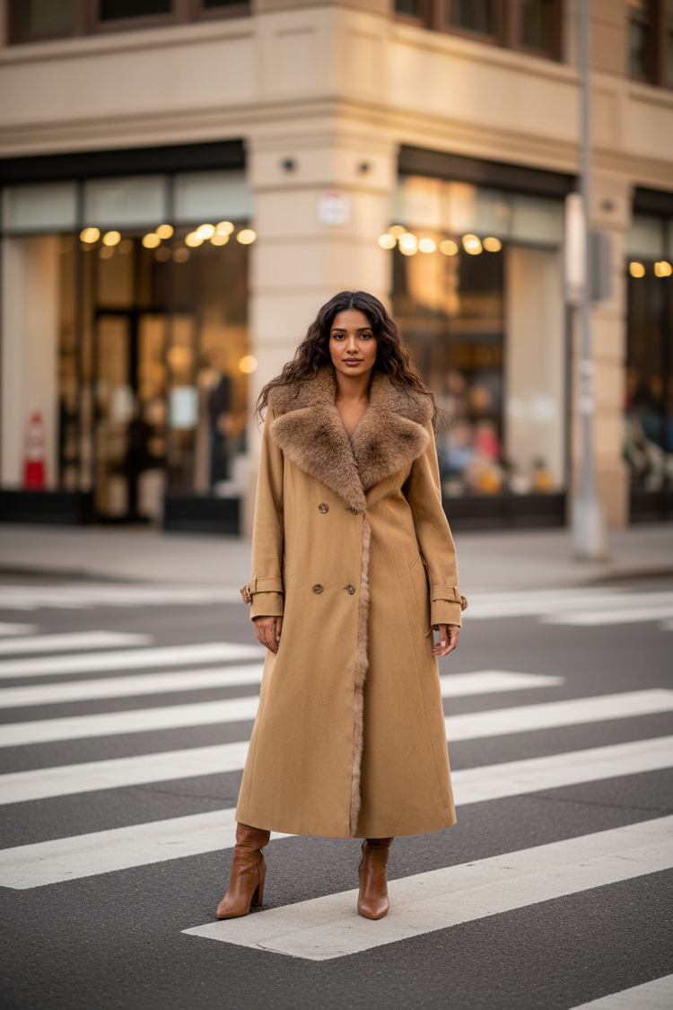 Crystal New Zealand Brushtail Possum Fur Lined Belted Penny Lane Coat, Size S M