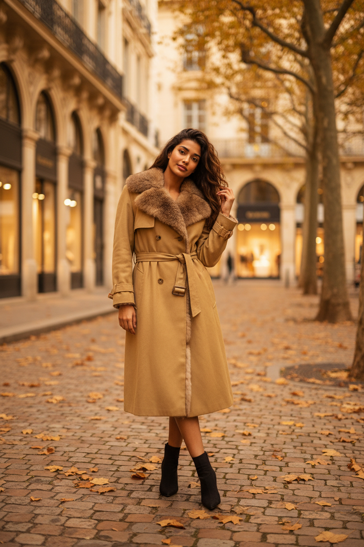 Crystal New Zealand Brushtail Possum Fur Lined Belted Penny Lane Coat, Size S M