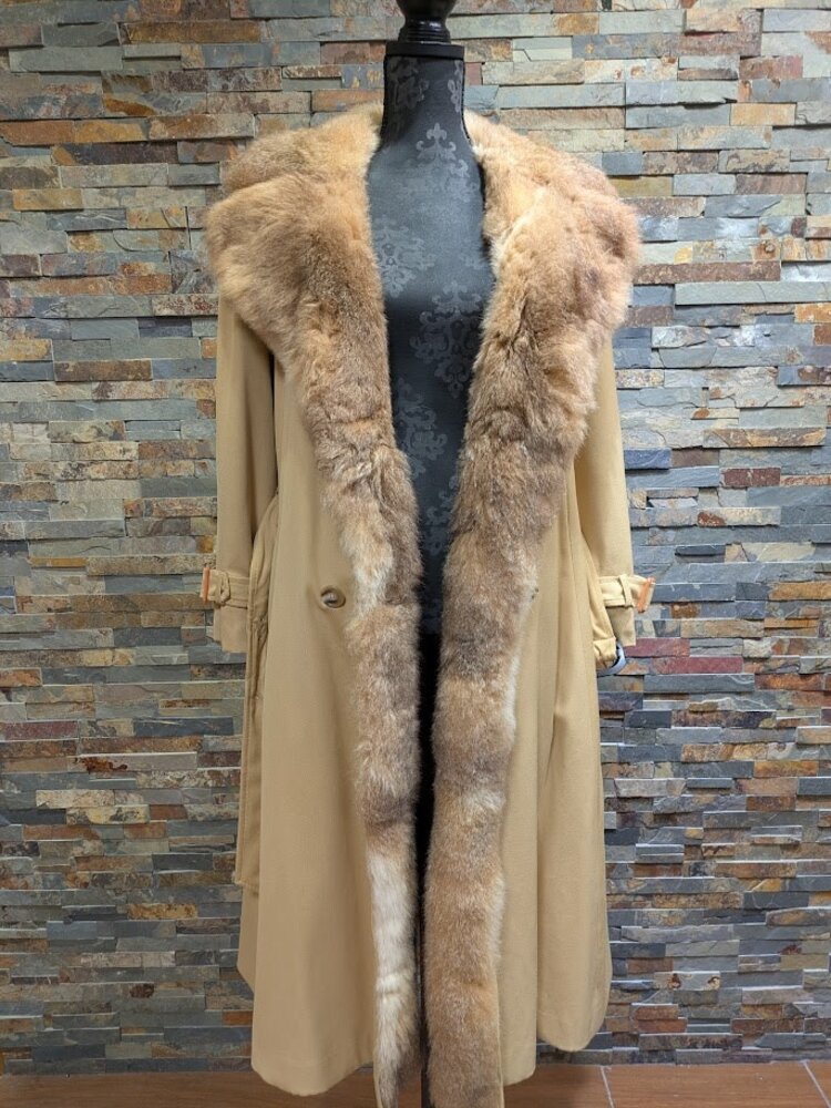 Crystal New Zealand Brushtail Possum Fur Lined Belted Penny Lane Coat, Size S M