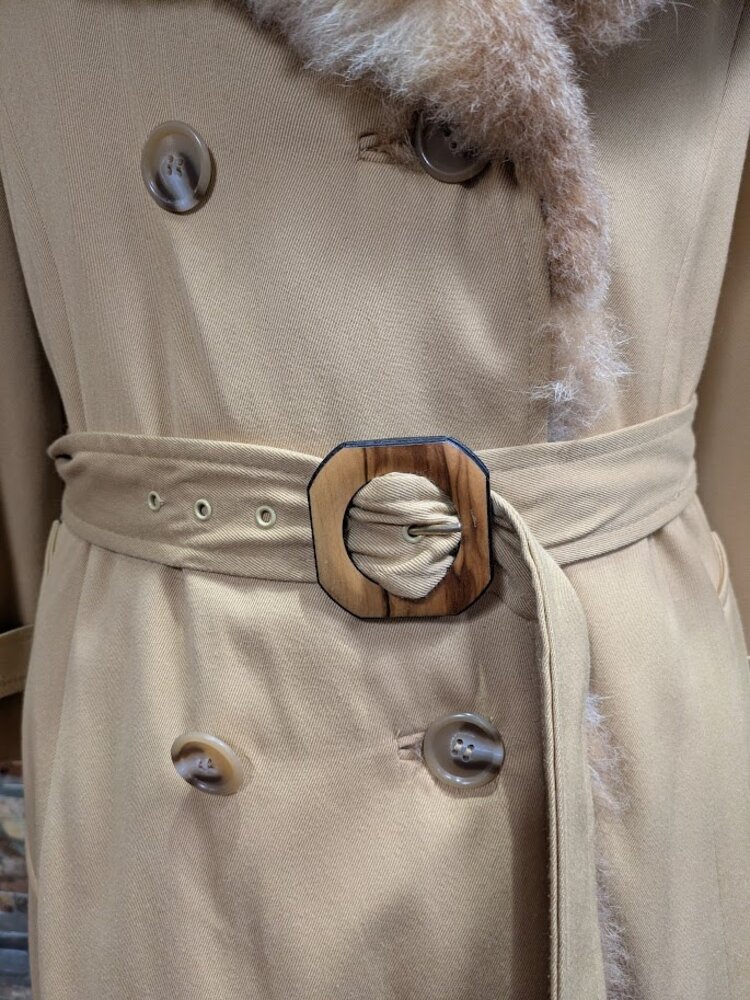 Crystal New Zealand Brushtail Possum Fur Lined Belted Penny Lane Coat, Size S M