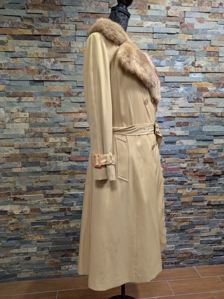 Crystal New Zealand Brushtail Possum Fur Lined Belted Penny Lane Coat, Size S M