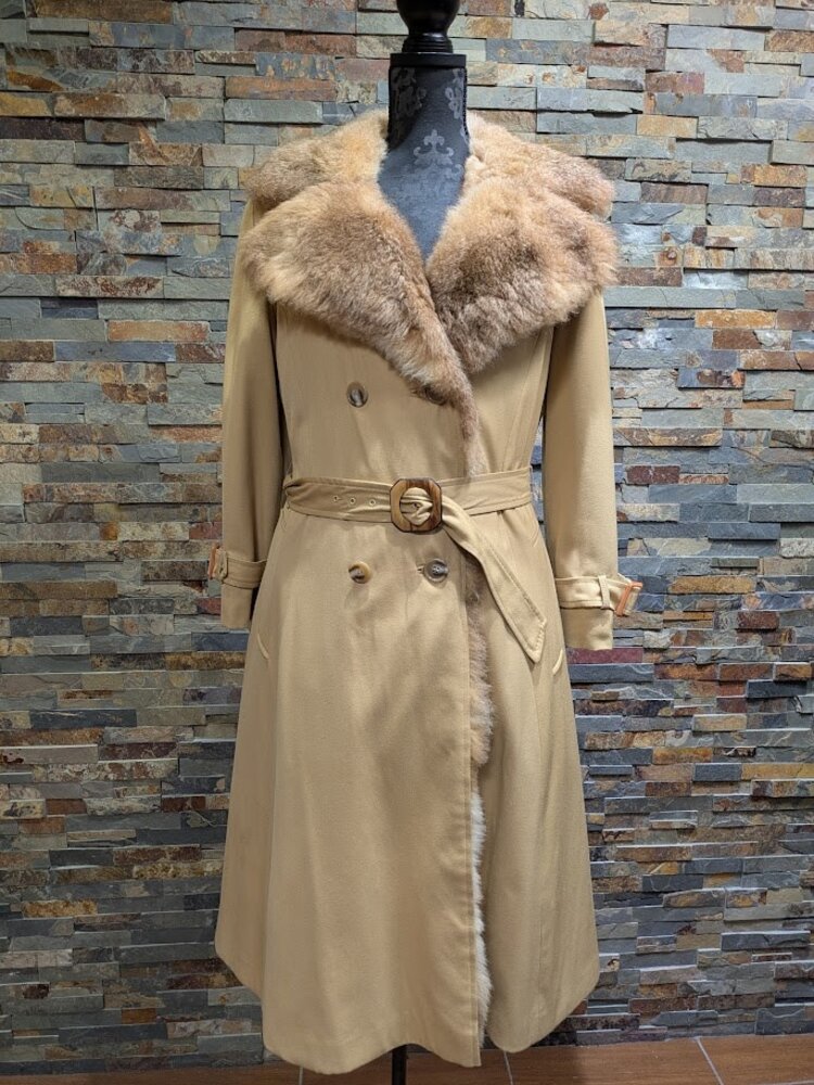 Crystal New Zealand Brushtail Possum Fur Lined Belted Penny Lane Coat, Size S M