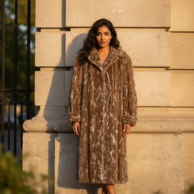 Mink Gill Pieced Coat with Rolled Cuffs , Size L